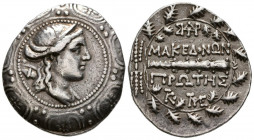 MACEDONIA, Anfípolis. Tetradracma. (Ar. 16,79g/32mm). 167-149 a.C. (SNG Copenhagen 1311). Anv: Busto diademado a derecha de Artemisa portando arco y c...