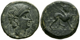 CASTULO (Cazlona, Jaén). As. (Ae. 15,32g/27mm). 180 a.C. (FAB-700). Anv: Cabeza diademada masculina a derecha, delante mano. Rev: Esfinge a derecha, d...