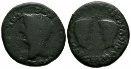 COLONIA ROMULA (Sevilla). As. (Ae. 11,01g/27mm). 27 a.C.-14 d.C. (FAB-2016). Anv: Cabeza laureada de Tiberio a izquierda, alrededor leyenda: PERM DIVI...
