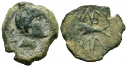 CUNBARIA (entre Cabezas de San Juan y Lebrija, Sevilla). Semis. (Ae. 4,68g/21mm). 50 a.C. (FAB-880). Anv: Cabeza masculina a derecha, detrás S. Rev: A...