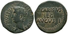 EMERITA AUGUSTA (Mérida, Badajoz). As. (Ae. 11,89g/28mm). 27 a.C. (FAB-986). Anv: Cabeza de Augusto a derecha, alrededor leyenda: CAESAR AVGVS TRIBVN ...