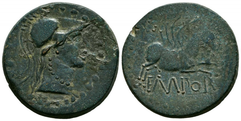 EMPORION (Ampurias, Gerona). As. (Ae. 14,68g/28mm). 50-27 a.C. (FAB-1246). Anv: ...