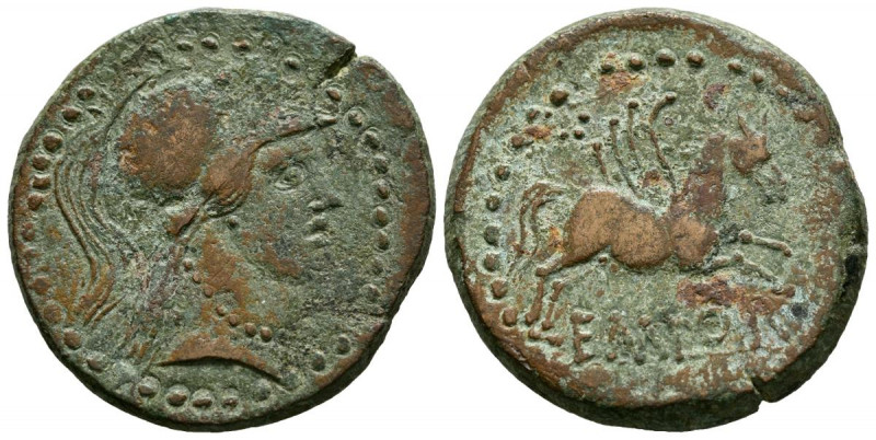 EMPORION (Ampurias, Gerona). As. (Ae. 13,73g/28mm). 50-27 a.C. (FAB-1246). Anv: ...