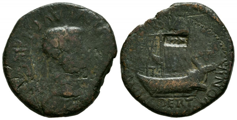 ILERGAVONIA (Tortosa, Tarragona). As. (Ae. 8,79g/24mm). 14-36 d.C. (FAB-1492). A...