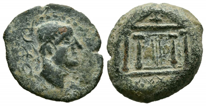 MALACA (Málaga). Cuadrante. (Ae. 3,36g/18mm). 200-20 a.C. (FAB-1739). Anv: Cabez...