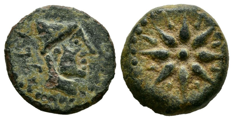 MALACA (Málaga). Sextante. (Ae. 1,78g/13mm). 200-20 a.C. (FAB-1744). Anv: Cabeza...