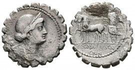 GENS EGNATIA. Denario. (Ar. 3,44g/20mm). 75 a.C. Taller auxiliar de Roma. (FFC 686; Crawford 391/1a). Anv: Busto diademado de Venus a derecha, detrás ...