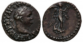 TITO. Hemidracma. (Ar. 1,63g/15mm). 79-81 d.C. Capadocia, Caesarea. (RPC 1661). Anv: Cabeza laureada de Tito a derecha, alrededor leyenda griega. Rev:...