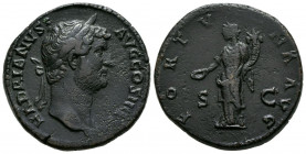 ADRIANO. As. (Ae. 12,47g/26mm). 134-138 d.C. Roma. (RIC 812). Anv: Cabeza laureada de Adriano a derecha, alrededor leyenda: HADRIANVS AVG COS III P P....