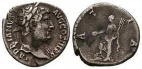 ADRIANO. Denario. (Ar. 2,99g/17mm). 130-133 d.C. Roma. (RIC 1506). Anv: Cabeza laureada de Adriano a derecha, alrededor leyenda: HADRIANVS AVG COS III...