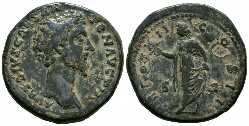 MARCO AURELIO. Sestercio. (Ae. 22,75g/32mm). 157-158 d.C. Roma. (RIC 1346). Anv:...