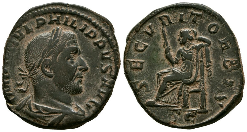 FILIPO I. Sestercio. (Ae. 19,49g/30mm). 244-249 d.C. Roma. (RIC 190). Anv: Busto...