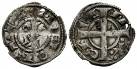 ALFONSO I (1162-1196). Dinero. (Ve. 0,92g/19mm). Cataluña. (Cru.V.S. 296). Anv: Cruz sobre palo entre añillos dentro de gráfila, alrededor leyenda: BA...