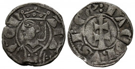 JAIME II (1297-1327). Dinero. (Ve. 1,23g/17mm). Aragón. (Cru.V.S 364). Anv: Busto coronado de Jaime II a izquierda dentro de grafila, alrededor leyend...