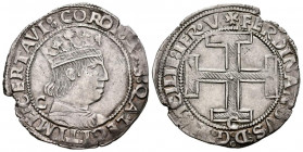 FERNANDO I DE NÁPOLES (1458-1494). 1 Cornado (Ar. 3,92g/27mm). Nápoles. (Cru V.S. 1009). Anv: Busto de Fernando I coronado a izquierda, detrás letra C...