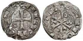 ALFONSO VI (1073-1109). Dinero. (Ve. 1,20g/19mm). Toledo. (FAB-5.5). Anv: Cruz patada con roel en primer cuadrante, alrededor leyenda: ANFVS REX. Rev:...