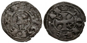 ALFONSO I DE ARAGON (1109-1126). Dinero. (Ve. 0,86g/17mm). Toledo. (FAB-23). Anv: Busto de Alfonso VIII a izquierda, alrededor leyenda: ANFVS REX. Rev...