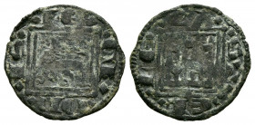 ALFONSO X (1252-1284). Obolo (Ve. 0,51g/14mm). Coruña. (FAB-282.1). Anv: León estante a izquierda dentro de gráfila cuadrada, alrededor leyenda: CASTE...