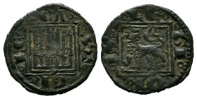 ALFONSO X (1252-1284). Obolo (Ve. 0,48g/12mm). Cuenca. (FAB-283). Anv: León estante a izquierda dentro de gráfila cuadrada, alrededor leyenda: CASTELL...