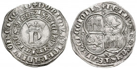 PEDRO I (1350-1368). Real (Ar. 3,51g/25mm). Burgos. (FAB-378; Imperatrix P1:12.35). Anv: P coronada y alrededor leyenda circular en dos líneas: DOMINV...