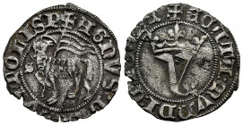 JUAN I (1379-1390). Blanca del Agnus Dei (Ve. 1,45g/21mm). Sevilla. (FAB-555.2). Anv: Cordero con estandarte a izquierda mirando a derecha, delante S,...