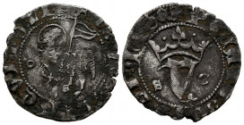 JUAN I (1379-1390). Blanca del Agnus Dei. (Ve. 1,28g/21mm). Segovia. (FAB-554 var). Anv: Agnus Dei a izquierda con estandarte y delante roel, todo en ...