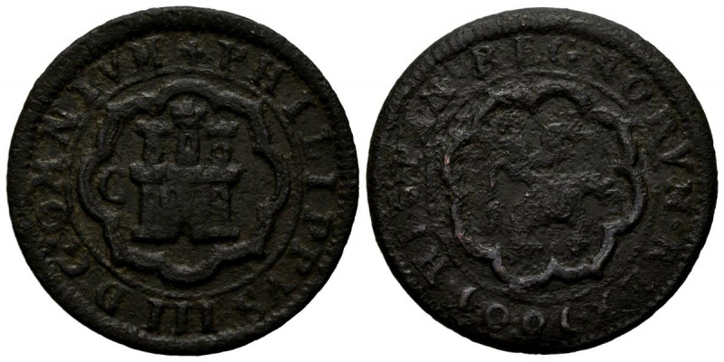 FELIPE III (1598-1621). 4 Maravedís. (Ae. 5,93g/28mm). 1601. Segovia C. (Cal-201...