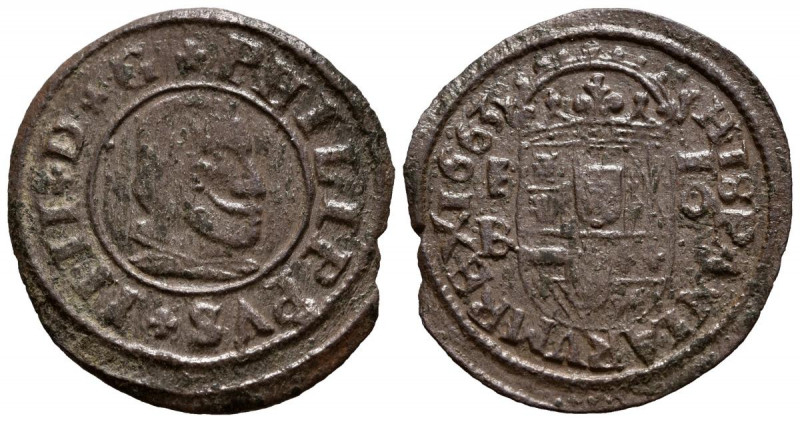 FELIPE IV (1621-1665). 16 Maravedís. (Ae. 2,92g/26mm). 1663. Segovia B. (Cal-201...