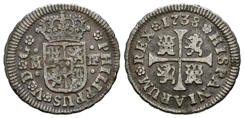 FELIPE V (1700-1746). 1/2 Real (Ar. 1,48g/16mm). 1738. Madrid JF. (Cal-2019-185)...