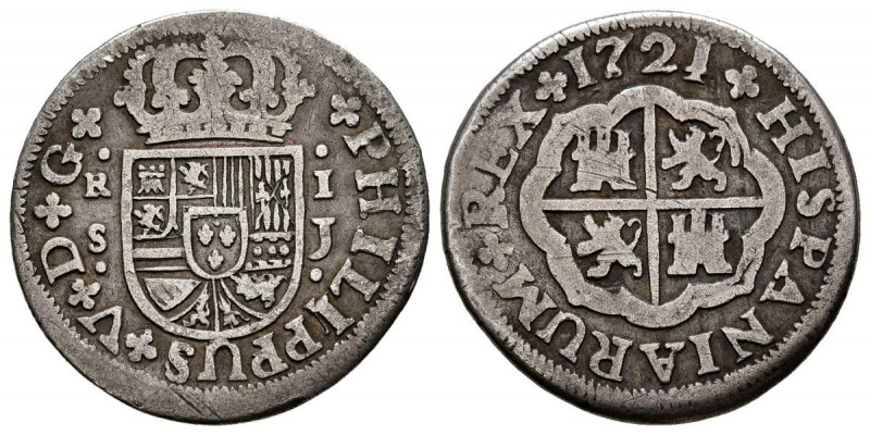 FELIPE V (1700-1746). 1 Real. (Ar. 2,50g/21mm). 1721. Sevilla J. (Cal-2019-645)....