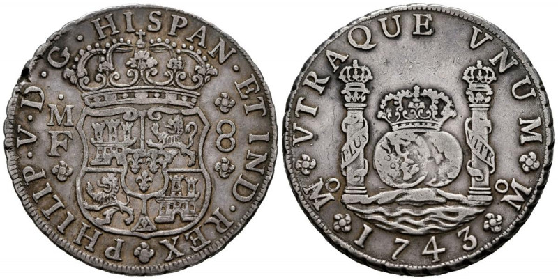 FELIPE V (1700-1746). 8 Reales. (Ar. 26,78g/38mm). 1743. México MF. (Cal-2019-14...