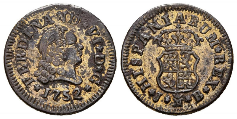 FERNANDO VI (1746-1759). 1/2 Escudo. (Ae-dorado. 1,05g/16mm). 1752. Madrid JB. F...