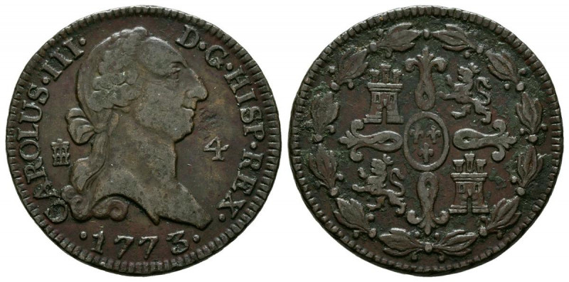 CARLOS III (1759-1788). 4 Maravedís. (Ae. 5,16g/25mm). 1773. Segovia. (Cal-2019-...