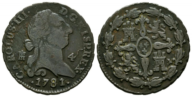 CARLOS III (1759-1788). 4 Maravedís (Ae. 5,18g/24mm). 1781. Segovia. (Cal-2019-6...