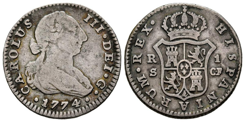 CARLOS III (1759-1788). 1 Real. (Ar. 2,85g/20mm). 1774. Sevilla CF. (Cal-2019-53...