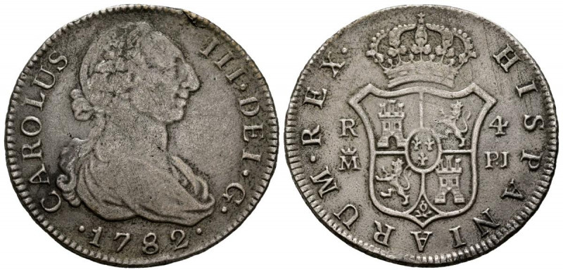 CARLOS III (1759-1788). 4 Reales. (Ar. 9,78g/32mm). 1782. Madrid PJ. (Cal-2019-8...