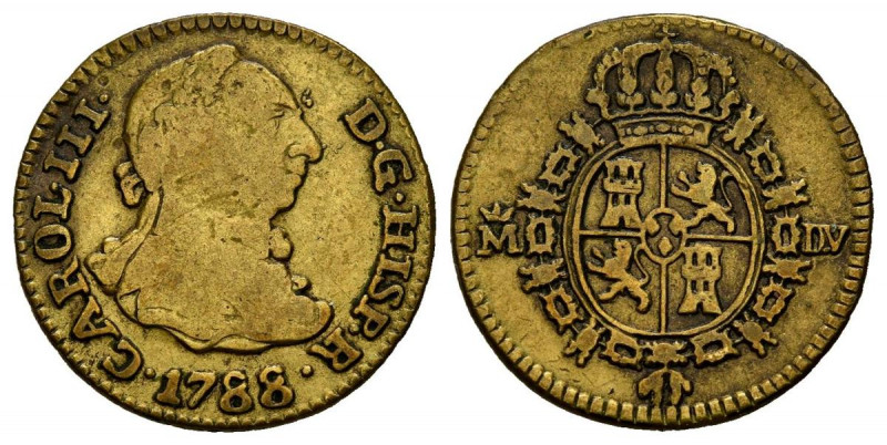 CARLOS III (1759-1788). 1/2 Escudo. (Metal Blanco sobredorado. 1,17g/15mm). 1788...