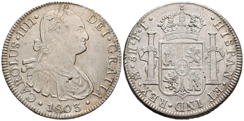 CARLOS IV (1788-1808). 8 Reales. (Ar. 26,93g/39mm). 1803. Mexico FT. (Cal-2019-9...