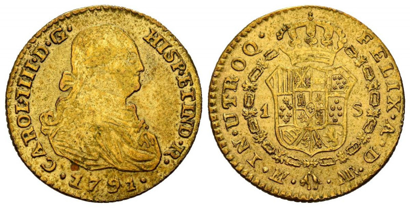 CARLOS IV (1788-1808). 1 Escudo. (Metal blanco sobredorado. 1,98g/18mm). 1791. M...