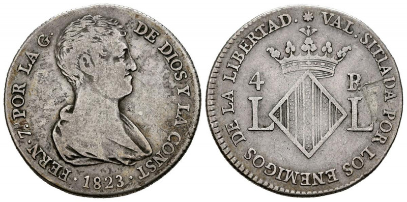 FERNANDO VII (1808-1833). 4 Reales. (Ar. 5,84/25mm). 1823. Valencia. (Cal-2019-9...