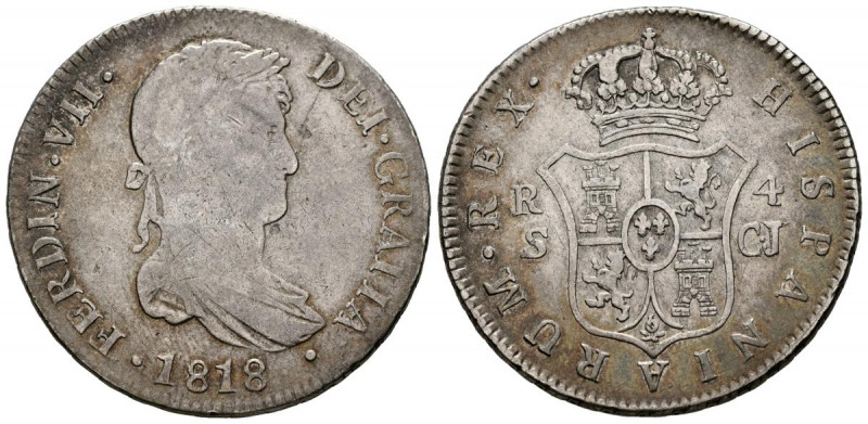 FERNANDO VII (1808-1833). 4 Reales. (Ar. 13,43g/33). 1818. Sevilla CJ. (Cal-2019...