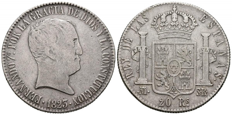 FERNANDO VII (1808-1833). 20 Reales. (Ar. 26,60g/37mm). 1823. Madrid SR. (Cal-20...