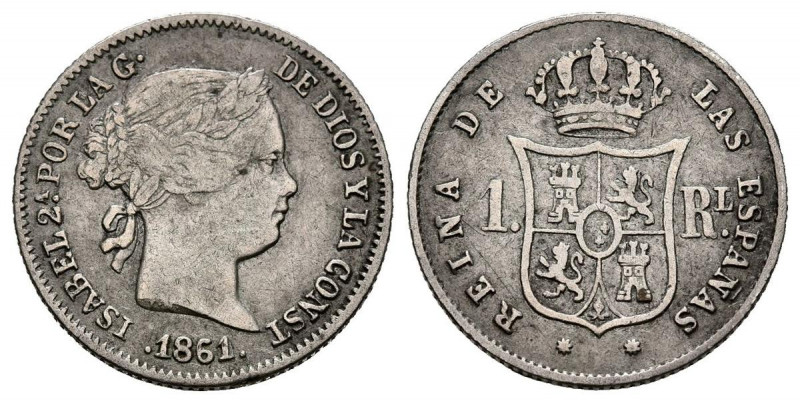 ISABEL II (1833-1868). 1 Real. (Ar. 1,23g/15mm). 1861. Barcelona. (Cal-2019-287)...