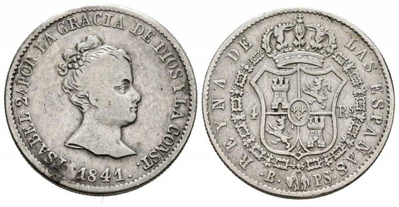 ISABEL II (1808-1833). 4 Reales (Ar. 5,70g/23mm). 1841. Barcelona PS. (Cal-2019-...