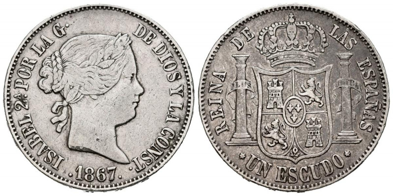 ISABEL II (1833-1868). 1 Escudo. (Ar. 12,95g/30mm). 1867. Madrid. (Cal-2019-565)...