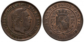 CARLOS VII (1868-1909). 5 Céntimos (Ae. 5,05g/25mm). 1875. Oñate. (Cal-2019-2). EBC.