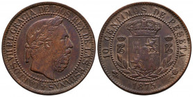 CARLOS VII (1868-1909). 10 Céntimos. (Ae. 10,11g/30mm). 1875. Oñate. (Cal-2019-5). MBC+. Preciosa pátina. Buen ejemplar.
