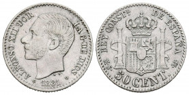 ALFONSO XII (1874-1885). 50 Céntimos. (Ar. 2,42g/18mm). 1881. *8-1. Madrid MSM. (Cal-2019-12). MBC+