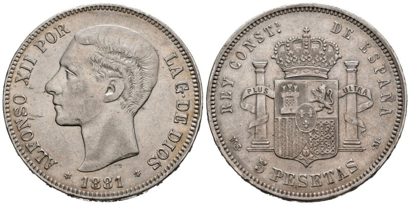 ALFONSO XII (1874-1885). 5 Pesetas. (Ar. 24,68g/37mm). 1881 *18-81. Madrid MSM. ...