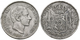 ALFONSO XII. (1874-1885). 50 Centavos (Ar. 12,81g/30mm). 1881. Manila. (Cal-2019-114). MBC+